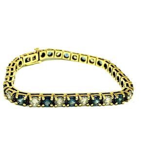 14k Yellow Gold Tennis Bracelet 13CTW Blue & White Cubic Zirconia 7'' inches
